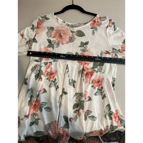 La Clef XL Women Floral Print White Pink Elbow Sleeve Baby Doll Tunic - Picture 7 of 7